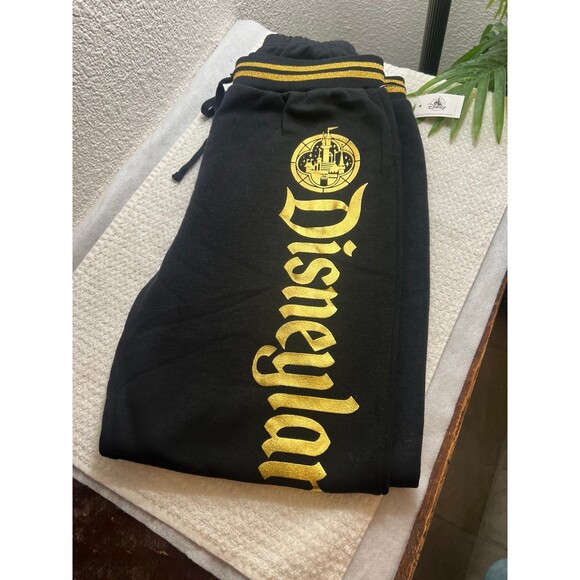 Disney Parks Disneyland Castle Sweatpants Sweat Joggers Black and Gold Logo Med - Picture 1 of 4